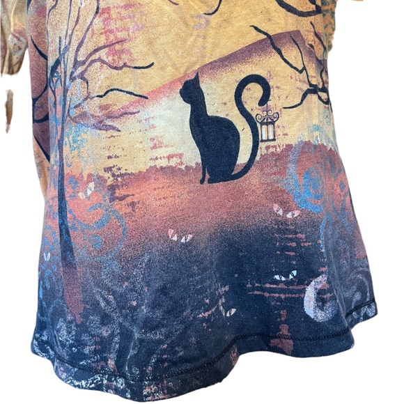 I.B.Diffusion Orange Halloween Fall Spooky Black Cat Witchy Novelty Festive Top - Picture 3 of 8